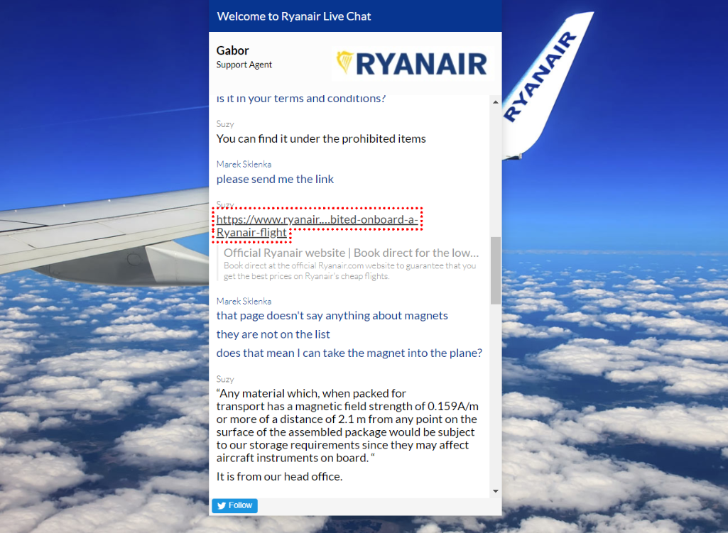 Ryanair online chat