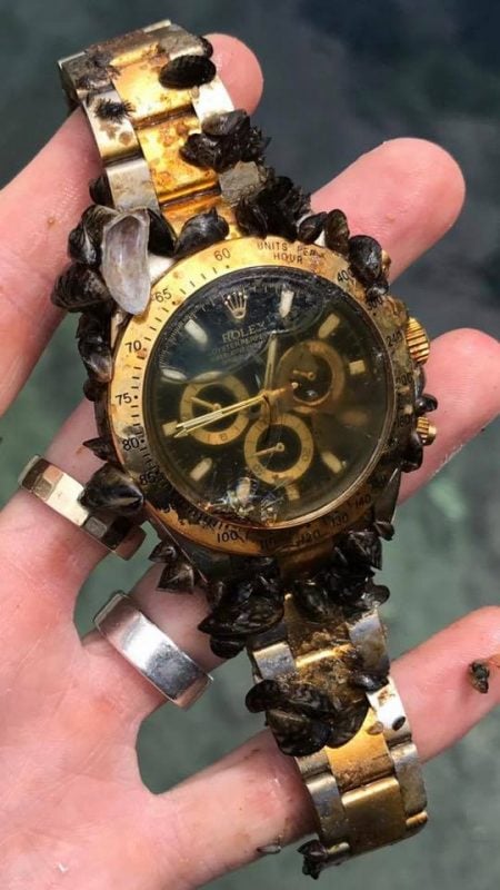 Úlovok hodiniek Rolex z dna vody