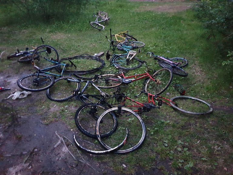 osem bicyklov z jedného lovu na trávniku